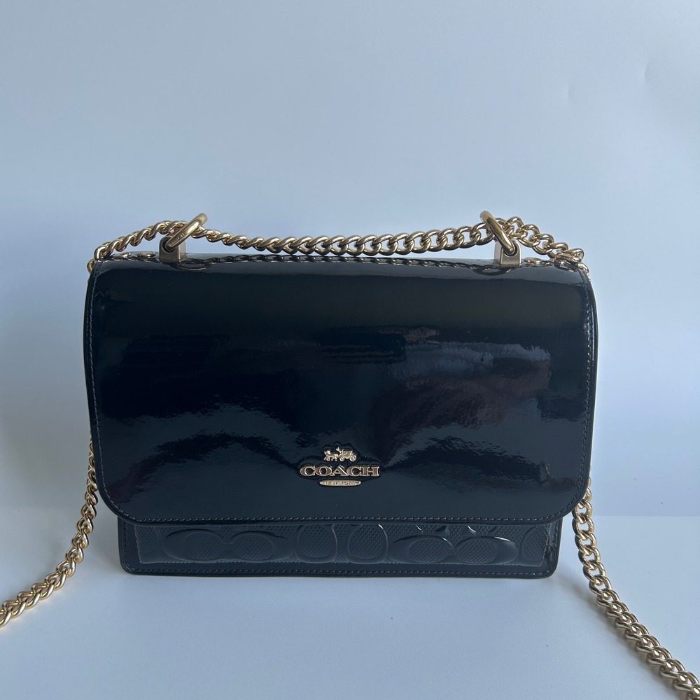 Coach Klare Crossbody Black Signature Patent Leather Bag CV397